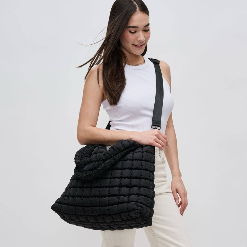 NWT Sol and Selene Black Quilted Puffer Nylon Hobo Bag with Cross Body Strap - Picture 2 of 6